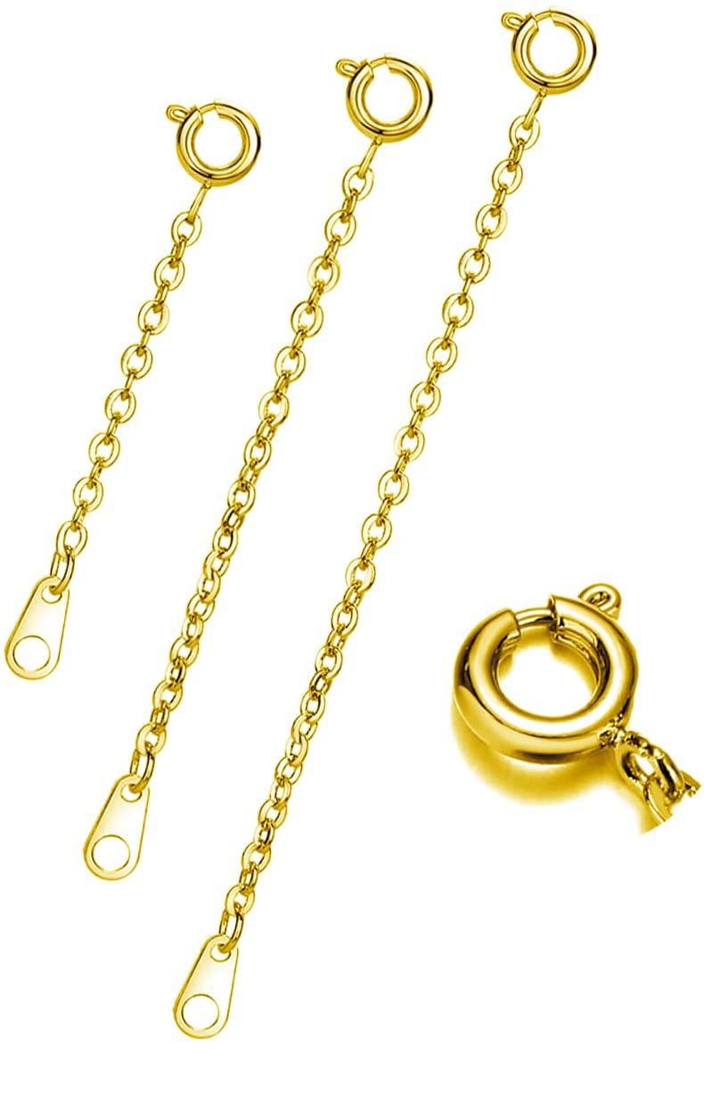 Gold Necklace Extenders Delicate 2,3,4Inches Necklace Extension Chain  Set for Layering Necklaces, Chain Extender with Durable Spring Ring Clasp 